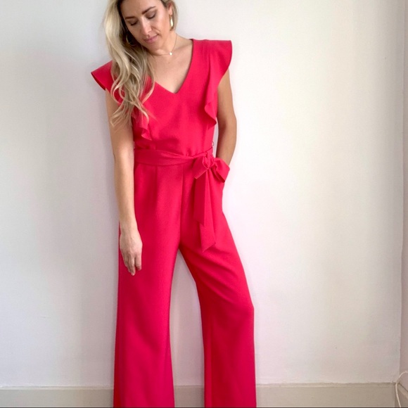 pink belted jumpsuit